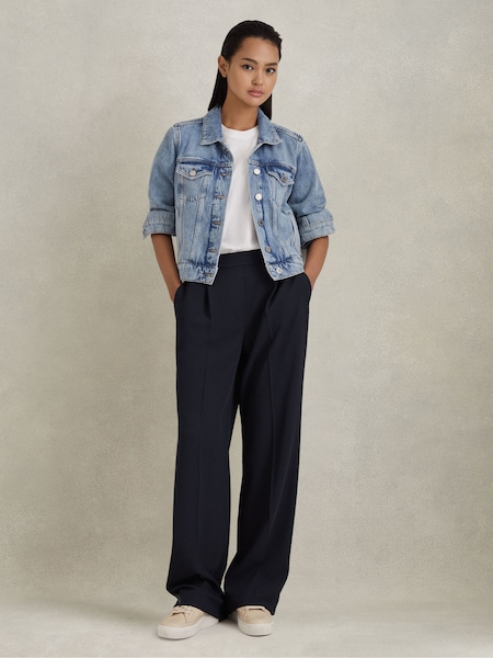 Reiss Navy Eden Half-Elasticated Wide Leg Trousers (N25420) | 941 QAR