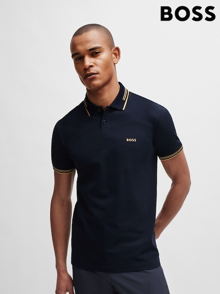 أزرق داكن - BOSS Tipped Slim Fit Stretch Cotton Polo Shirt (N25432) | ‏518 د.إ.‏