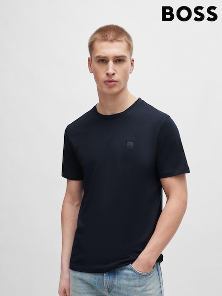 BOSS Navy Relaxed Fit Tales Box Logo 100% Cotton T-Shirt (N25448) | €60