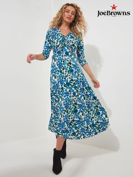 Joe Browns Blue Petite Floral V-Neck Jersey Dress (N25469) | €25