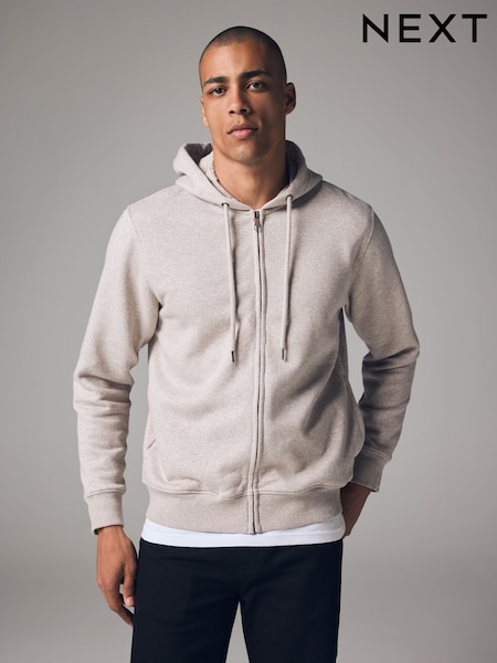 Ecru Cotton-Rich Jersey Zip Up Hoodie (N25526) | 74 QAR