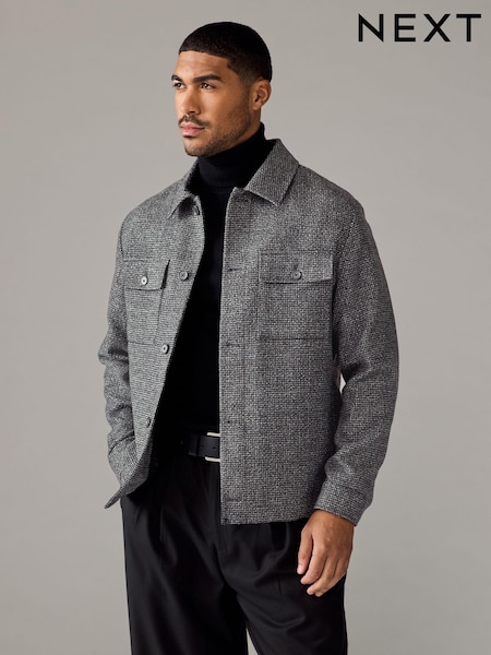 Charcoal Grey Brushed Check Shacket (N25530) | €51