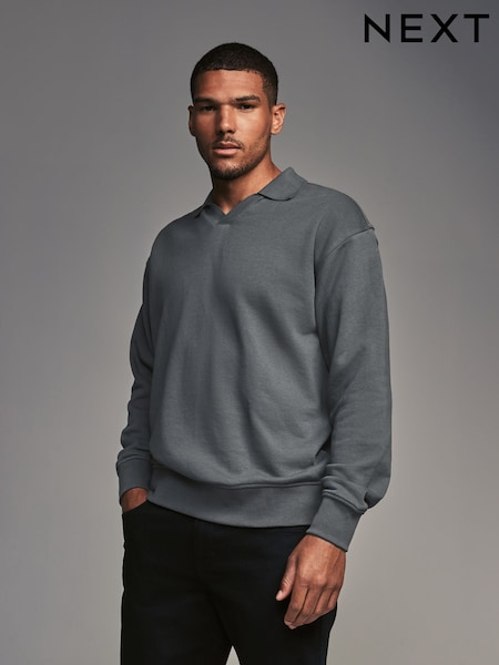 Slate Grey Open Polo Sweatshirt (N25536) | AED65