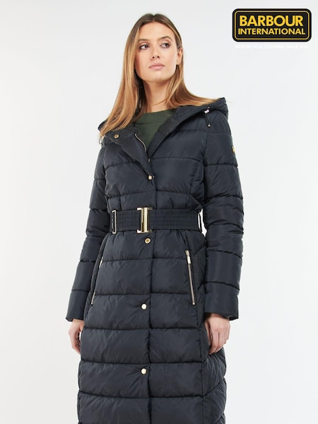 Barbour® International Trackline Longline Puffer Black Jacket (N25546) | ₪1,353