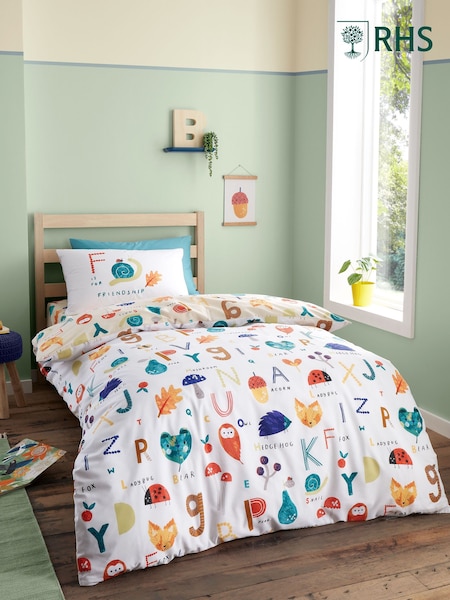 RHS White Woodland Alphabet Reversible Duvet Cover Set (N25587) | €26