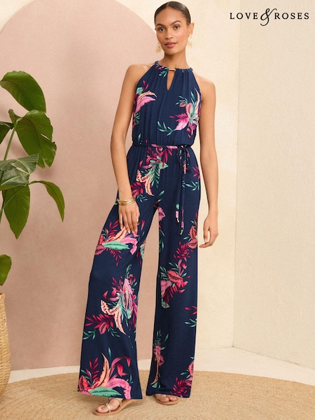 Love & Roses Halter Neck Jersey Jumpsuit (N25611) | 150 LEI