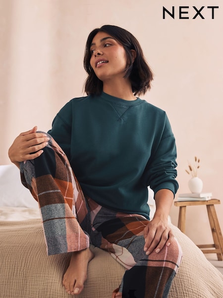 Karomuster Petrolblau - 100% Cotton Sweatshirt And Flannel Pyjamas (N25616) | 38 €