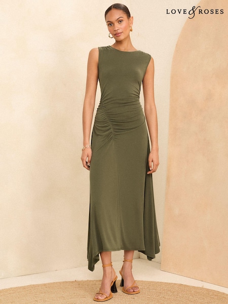 Love & Roses Premium Jersey Ruched Sleeveless Midi Dress (N25618) | 165 LEI