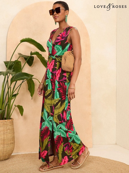 Love & Roses Drape Twist Front Sleeveless Jersey Maxi Dress (N25627) | 139 LEI