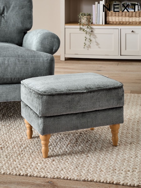 Plush Chenille Slate Blue Sherlock Storage Footstool (N25674) | €155