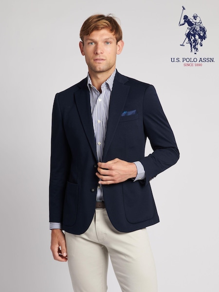 U.S. Polo Assn. Blue Mens Solid Jersey Blazer 100% Cotton Jacket (N25680) | 742 QAR