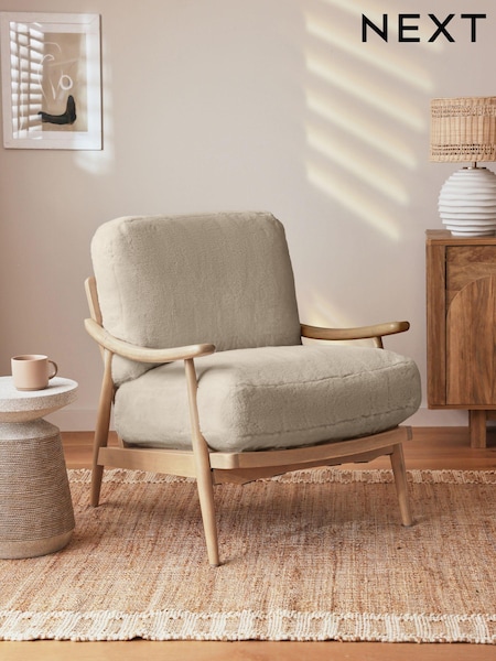 Oslo Faux Fur Mink Light Oak Effect Frame Hampton Wooden Accent Chair (N25704) | €430