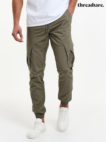Kaki - Pantaloni cargo cu manșete Threadbare Croială slim fit 100% bumbac (N25807) | 223 LEI