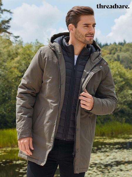 Threadbare Green Showerproof Mock Layer Hooded Raincoat (N25830) | €86