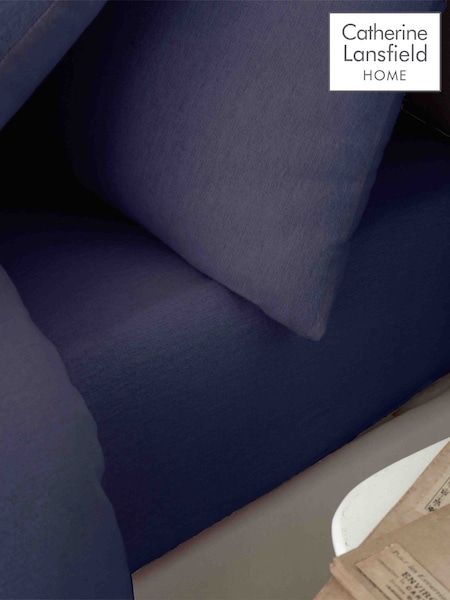 Catherine Lansfield Navy Blue Brushed 100% Cotton Fitted/Flat Sheet, Pillowcase Pack (N25854) | €46 - €53