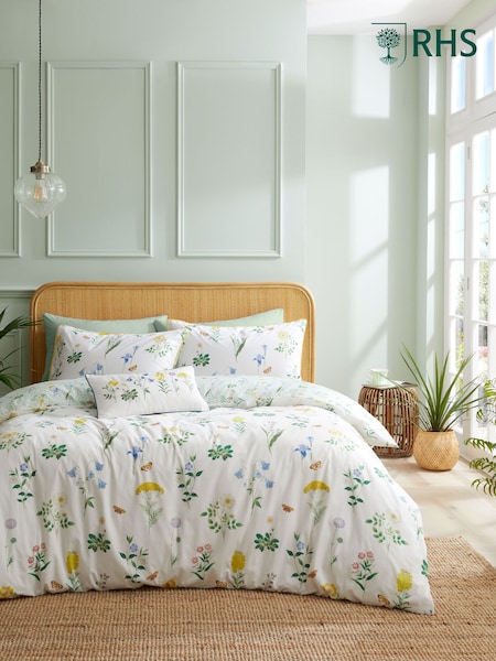 RHS White Botanical Cottage Garden 100% Cotton Duvet Cover Set (N25866) | €52 - €95
