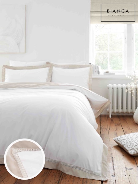 Bianca White Oxford Lace 100% Cotton Duvet Cover Set (N25897) | €57 - €106