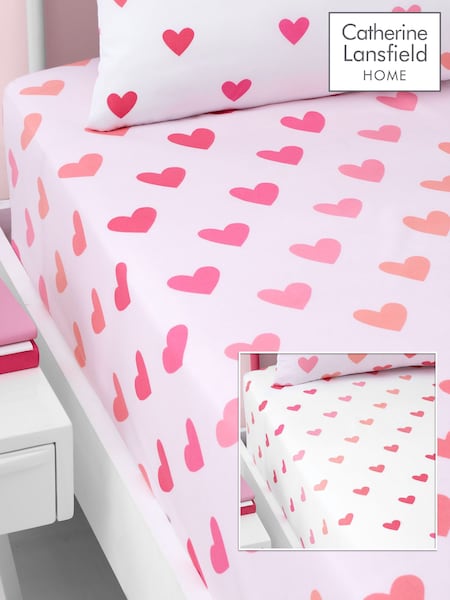 Catherine Lansfield Pink/White Twin Pack So Soft Hearts/Stripes Fitted Sheet (N25916) | €19 - €23