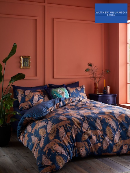 Matthew Williamson Navy Blue Peacock Leopard 100% Cotton Sateen Duvet Cover Set (N25930) | 297 QAR - 495 QAR