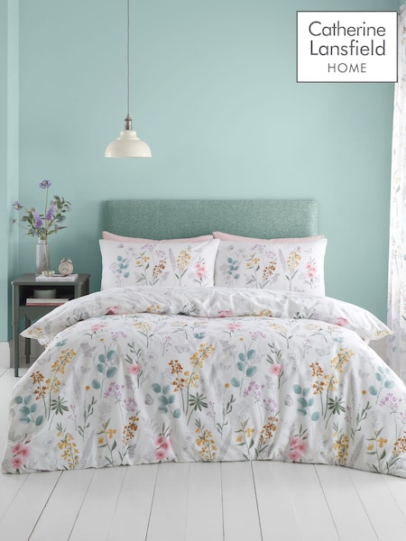 Catherine Lansfield White/Green Emilia Floral Reversible Duvet Cover Set (N25990) | €24 - €40