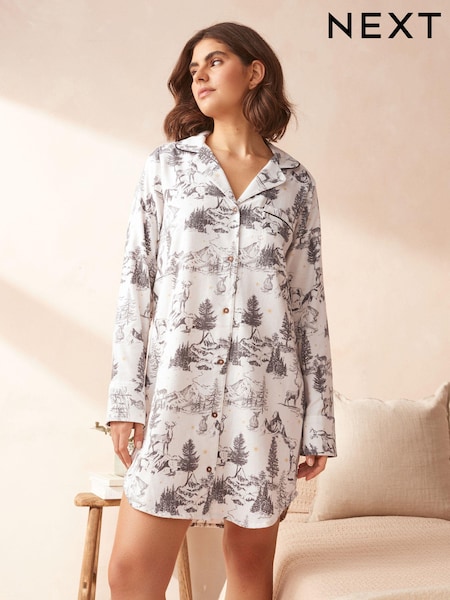 Ecru Reindeer Matching Family Womens 100% Cotton Christmas Flannel Night Shirt (N25995) | €21