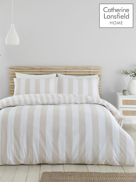 Catherine Lansfield Natural Cove Stripe Reversible Duvet Cover Set (N26021) | €23 - €37