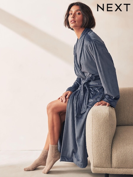 Navy Supersoft Ribbed Dressing Gown (N26023) | €28