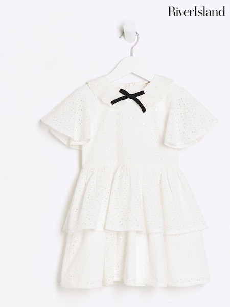 River Island White Mini Girls Broderie Skater Dress (N26200) | €17.50
