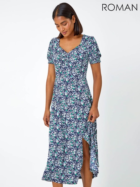 Roman Green Ditsy Floral Ruched Maxi Dress (N26240) | €53