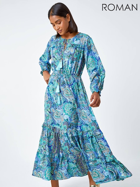 Roman Paisley Print Tassel Frill Hem Maxi Dress (N26246) | ‏306 د.إ.‏