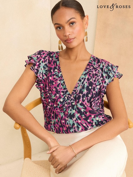 Love & Roses Metallic Ruffle V Neck Tie Back Blouse (N26289) | €20
