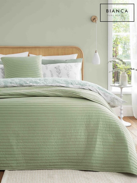 Bianca Sage Green Quilted Lines Bedspread (N26355) | €49