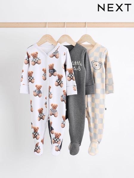 Bären und Schachbrett - Baby Sleepsuits 3 Pack (0mths-3yrs) (N26377) | 28 € - 31 €