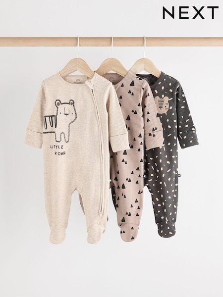 Monochrome Baby 2 Way Zip Sleepsuits 3 Pack (0mths-2yrs) (N26413) | OMR7 - OMR8