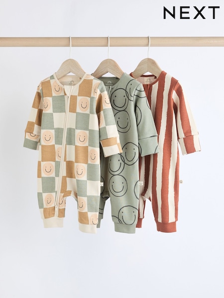 Neutral/Schachbrettmuster - Baby Footless Zipped 100% Cotton Sleepsuits 3 Pack (0mths-3yrs) (N26414) | 19 € - 21 €