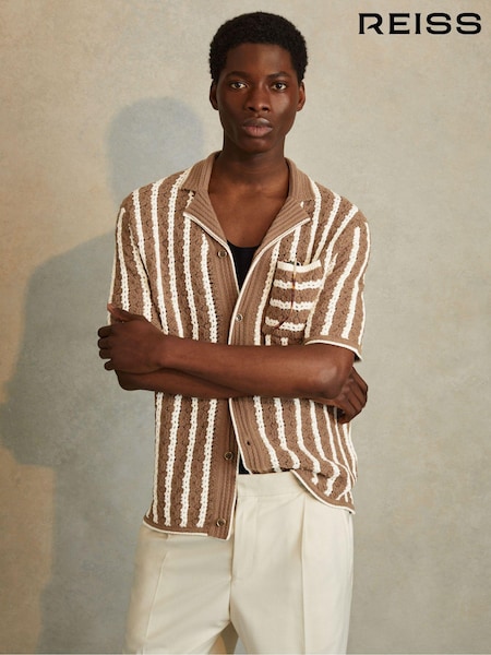 Reiss Spritz Oversized Crochet Striped Cuban Collar Shirt (N26663) | €195