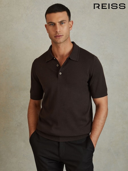 Reiss Coco Brown Manor Merino Wool Polo Shirt (N26664) | €85