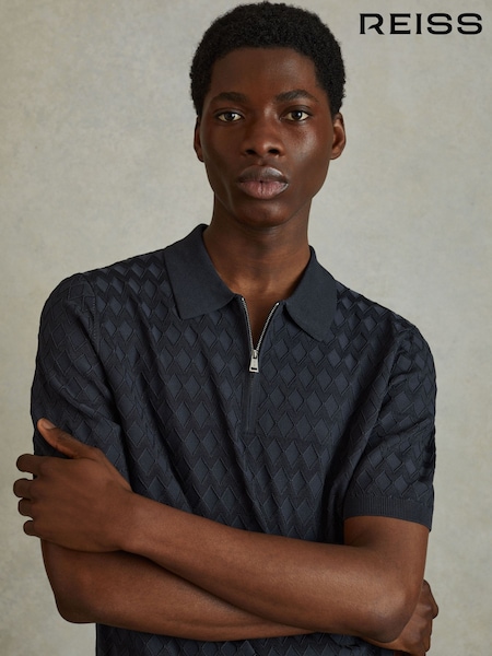 Reiss Navy Rizzo Half Zip Knitted Polo Shirt (N26694) | €58