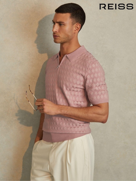 Reiss Soft Pink Rizzo Half-Zip Knitted Polo Shirt (N26695) | AED792
