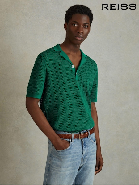 Ярко-зеленый - Reiss Fargo Knitted Cuban Collar Polo Shirt (N26697) | €167