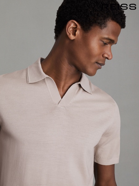 Reiss Washed Stone Duchie Merino Wool Open Collar Polo Shirt (N26713) | $180