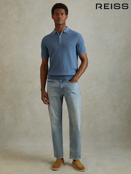 Reiss Blue Ivor Textured Half-Zip Polo Shirt (N26730) | €149