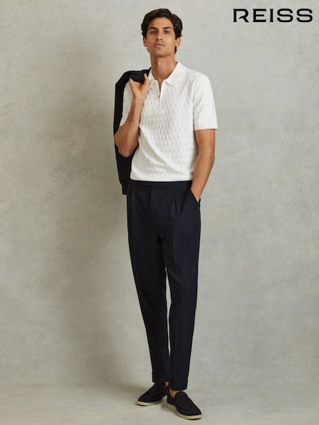 Reiss White Rizzo Half Zip Knitted Polo Shirt (N26737) | €95