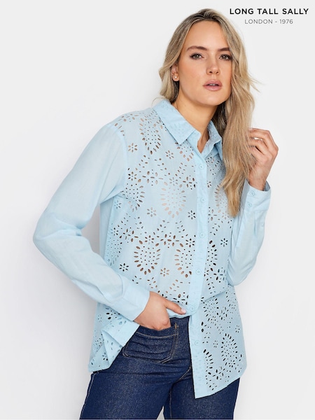Long Tall Sally Blue Broderie Long Sleeve Shirt (N26761) | €39