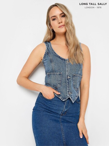 Long Tall Sally Blue 100% Cotton Denim Waistcoat (N26762) | €17