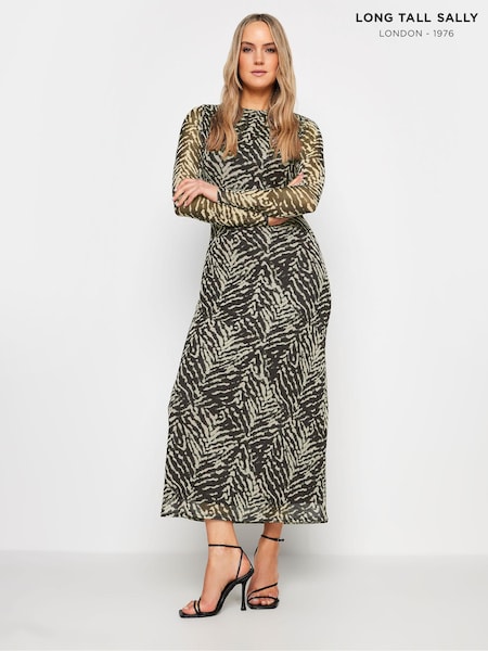 Long Tall Sally Black Tall Abstract Print Mesh Midaxi Dress (N26776) | 193 QAR