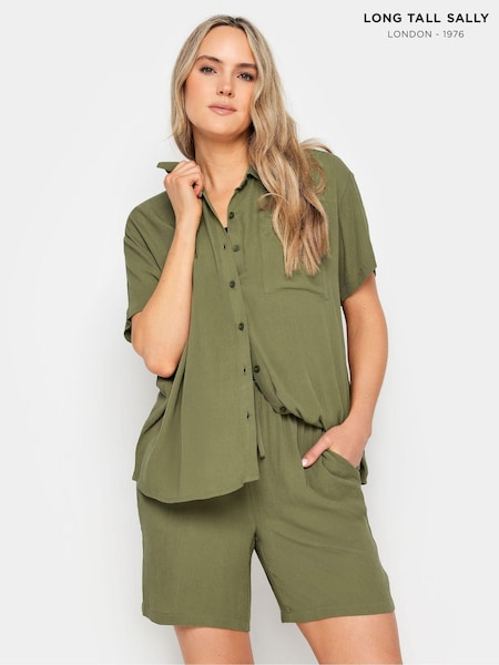 Long Tall Sally Green Crinkle Co-ord Shirt (N26777) | €29