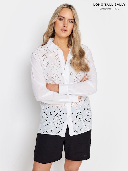 Biały - Long Tall Sally Broderie Long Sleeve Shirt (N26782) | 97 zł