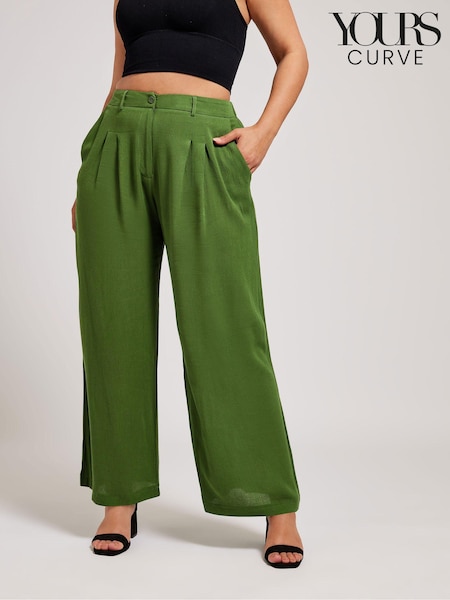 Yours Curve Green Pleated Front Trousers (N26927) | AED186