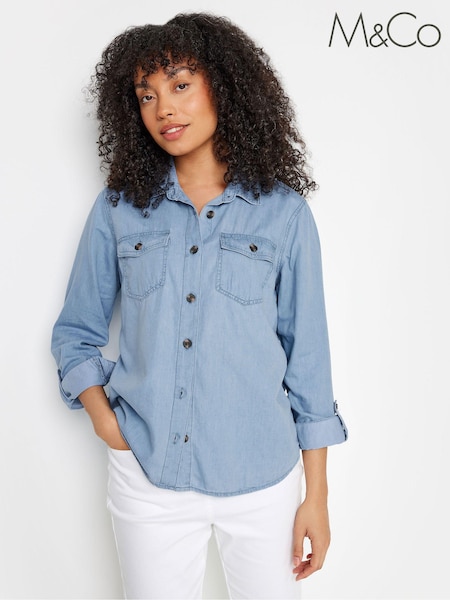 M&Co Blue Light Wash Tab Sleeve Tencel Denim Shirt (N26936) | €38